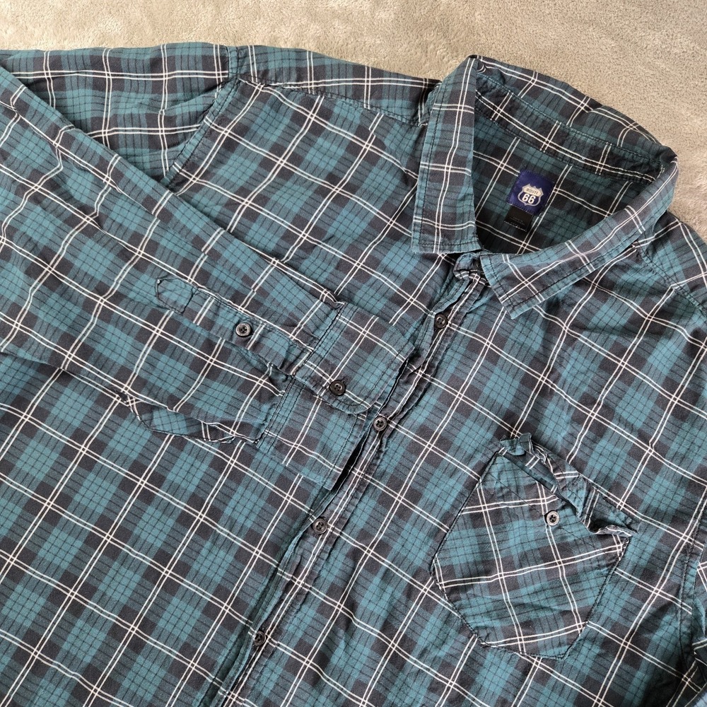 Route 66 Shirt Mens XXXXL 4XL Black Green Plaid Cotton Long Sleeve Casual Work